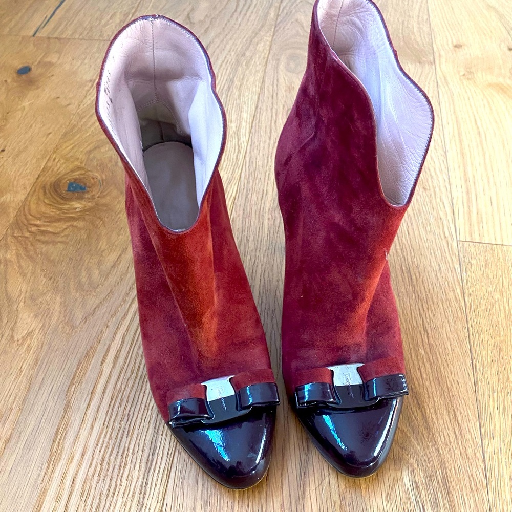 Ferragamo suede red booties